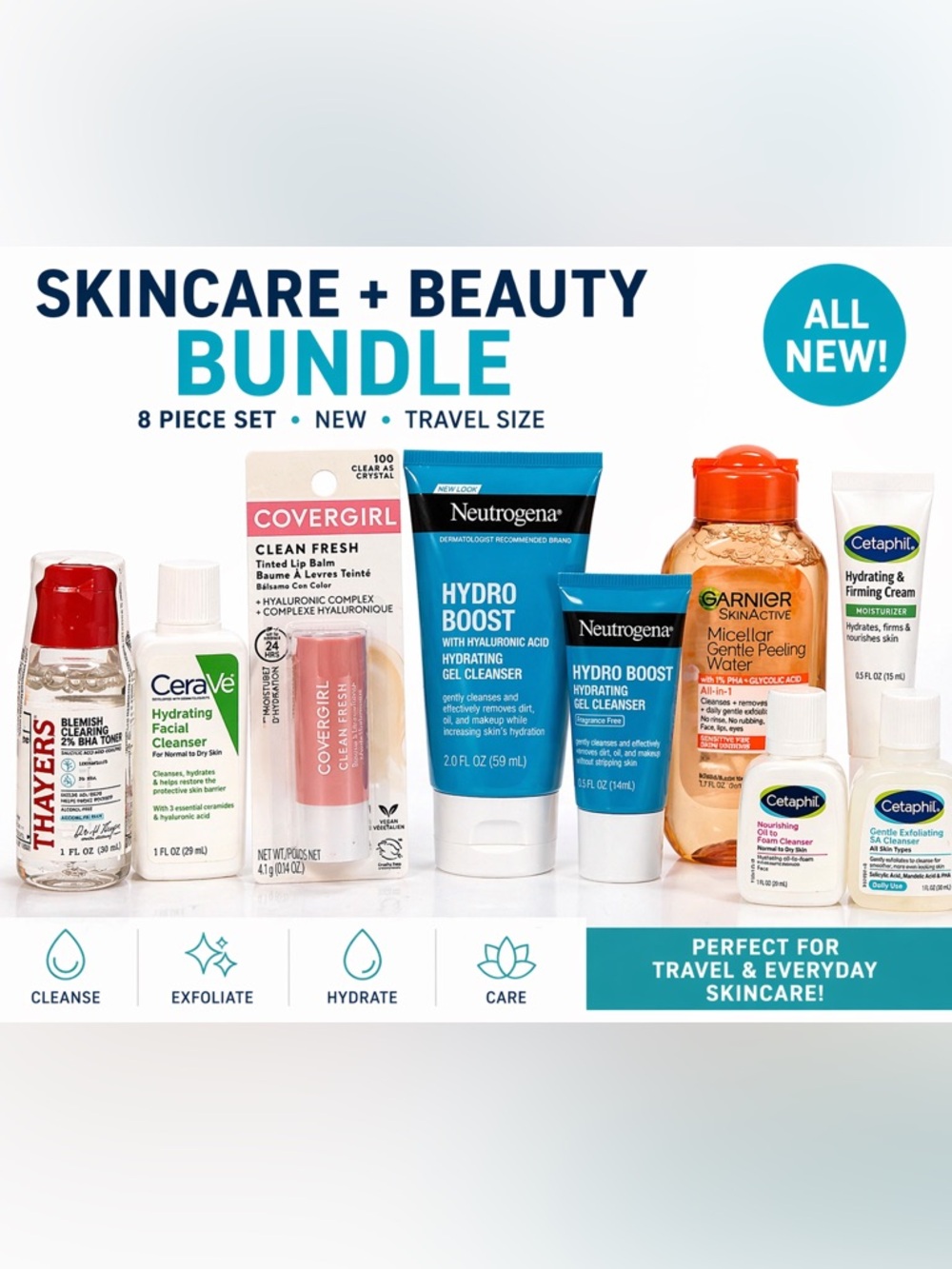🧴 Skincare + Beauty Bundle (8 pcs) CeraVe, Neutrogena, Cetaphil, Garnier NEW